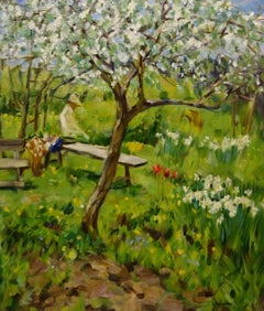 Trees in Bloom in my garden Green Garden Lavrenko Spring Oil cm 70 x 60 Canvas