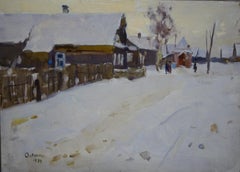 "Village in the snow"   Snow, white, landscape, Christmas  cm. 33 x 46  1974