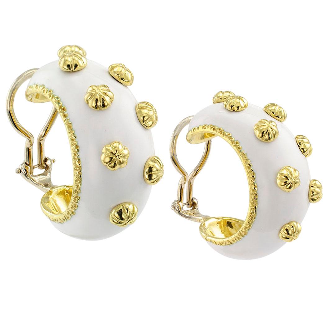 Women's Boris Le Beau White Enamel Gold Earrings
