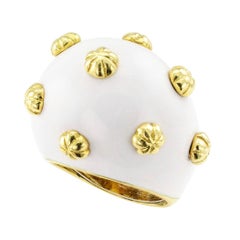 Vintage Boris Le Beau White Enamel Gold Ring