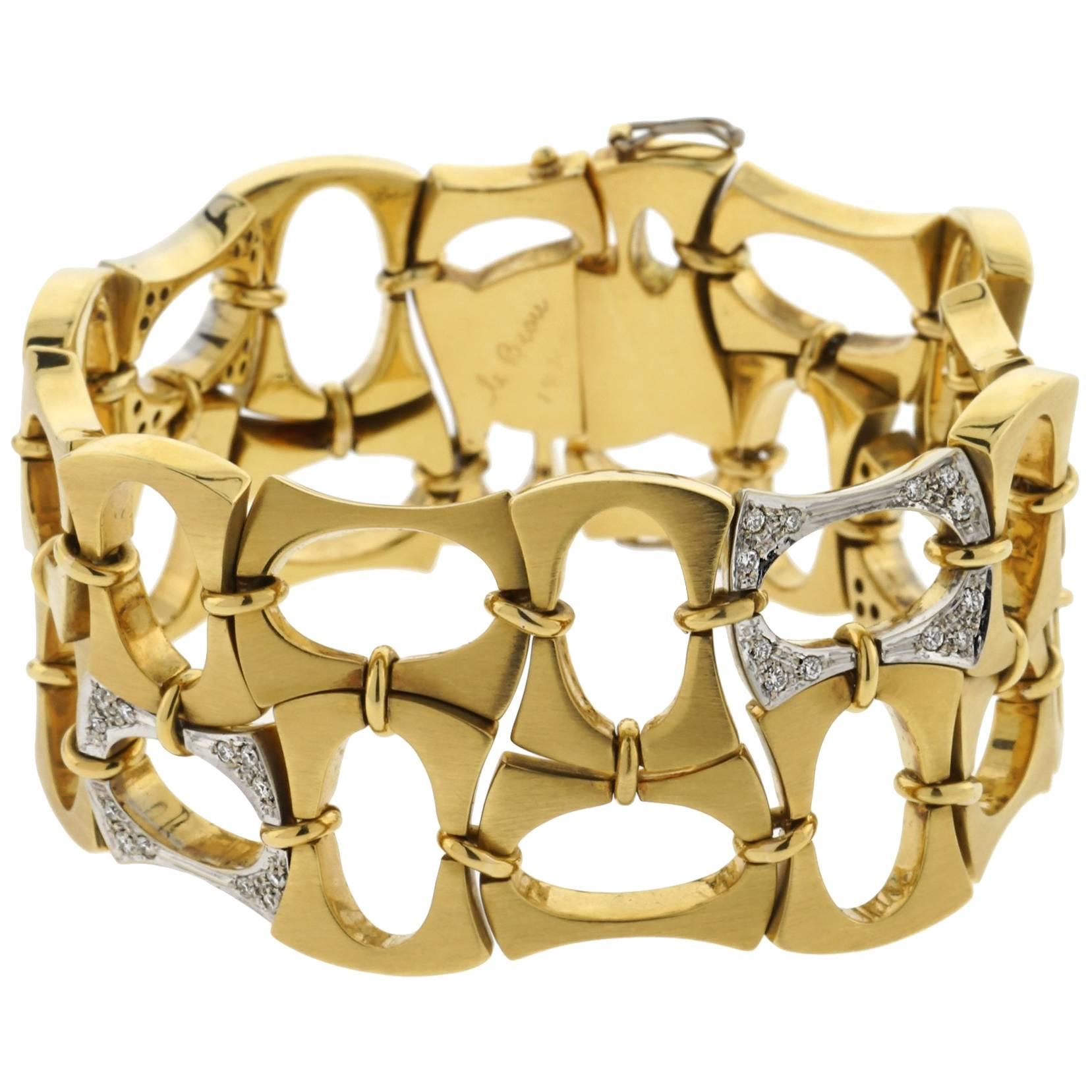 Boris LeBeau 18 Karat Retro Bracelet with .80 Carat of Diamonds For Sale
