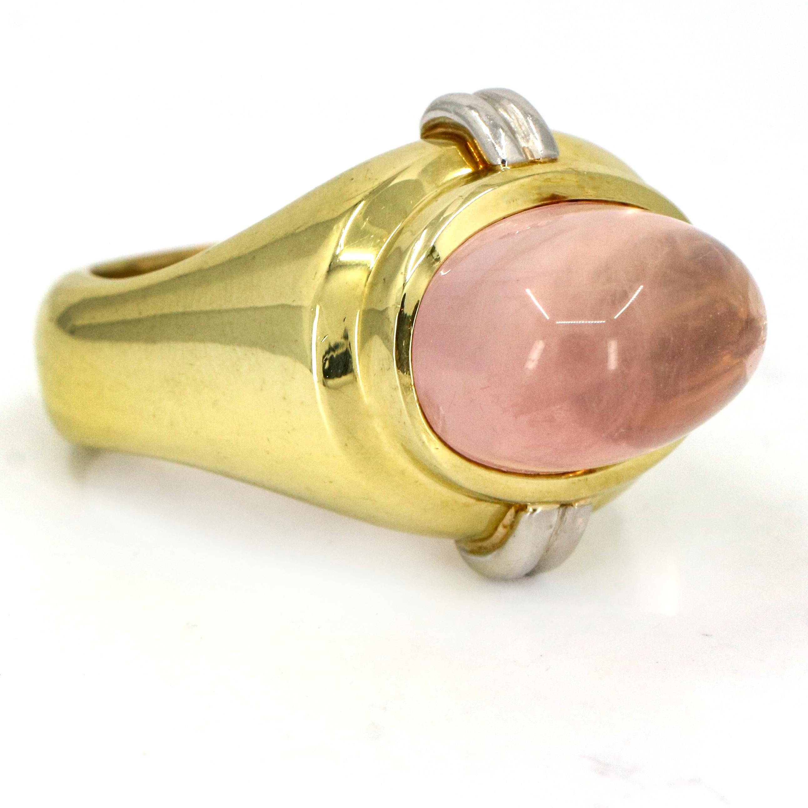 Women's Boris LeBeau 18 Karat Yellow White Gold Rose Quartz Modernist Statement Ring For Sale