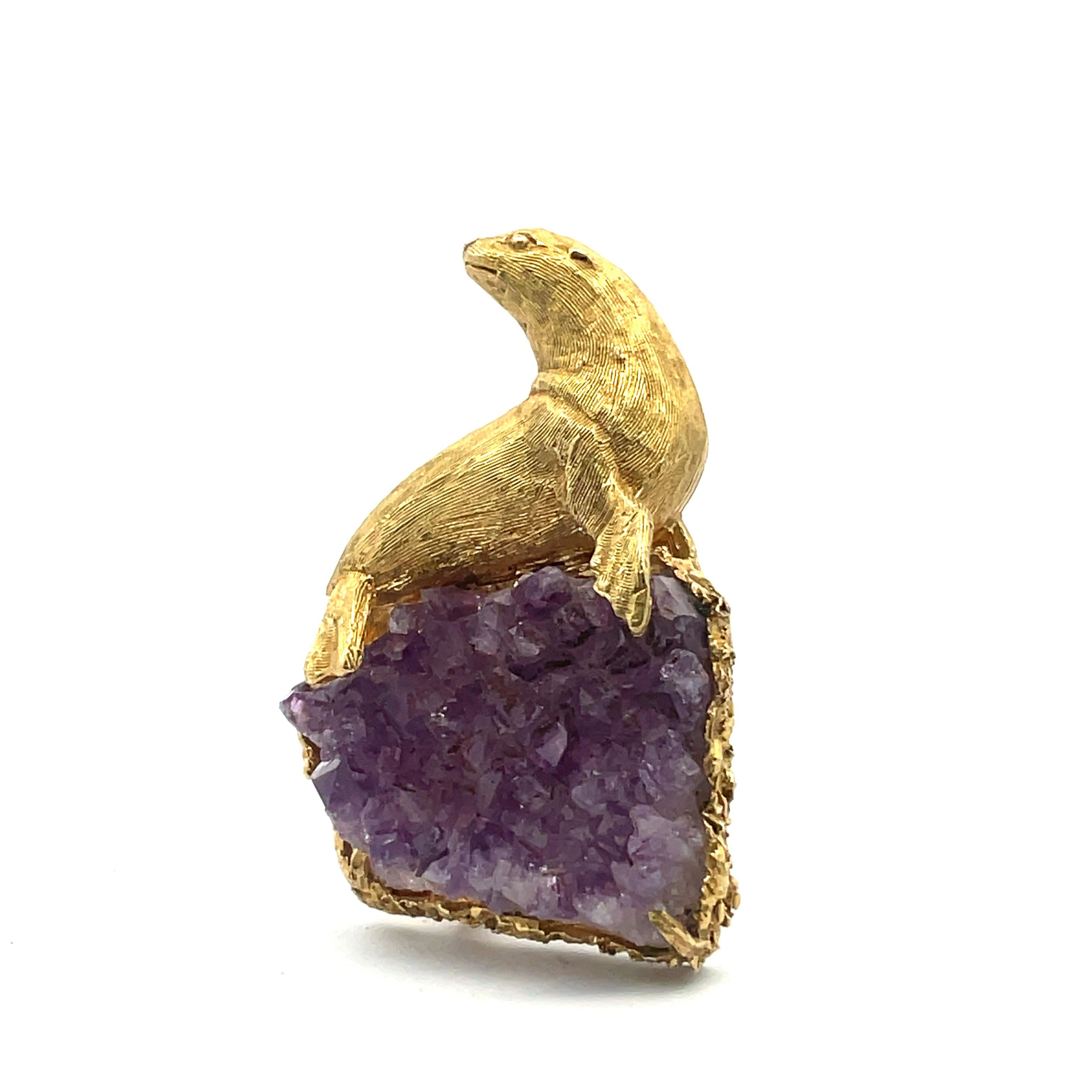 Uncut Boris LeBeau 18K Amethyst Brooch For Sale