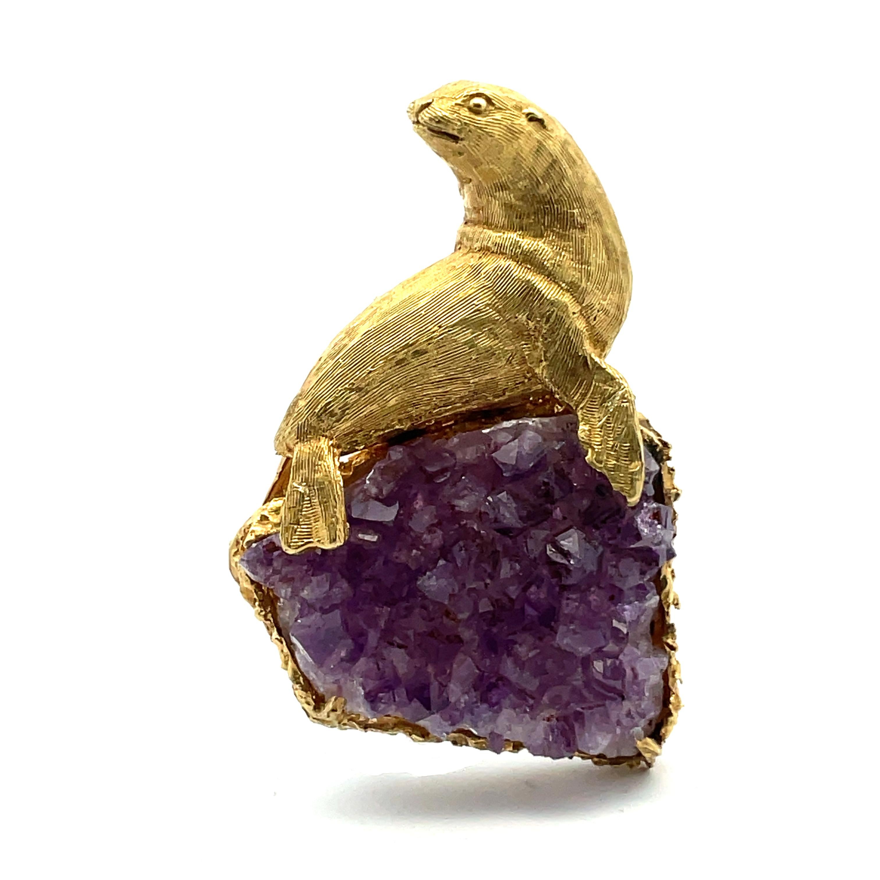 Boris LeBeau 18K Amethyst Brooch For Sale 2