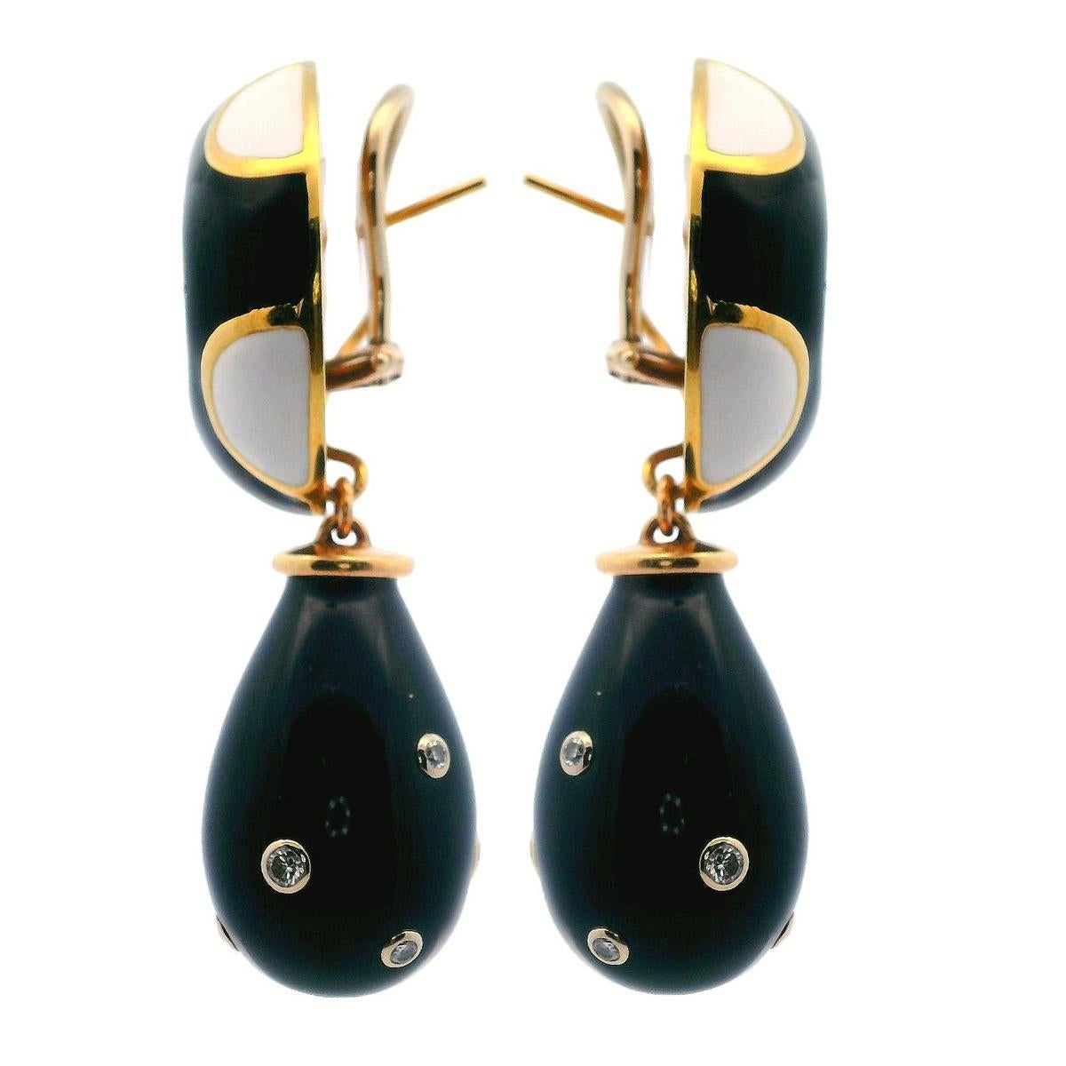 BORIS LEBEAU 18K  Gold-Emaille Tag und Nacht Ohrringe mit Diamanten (Rundschliff) im Angebot