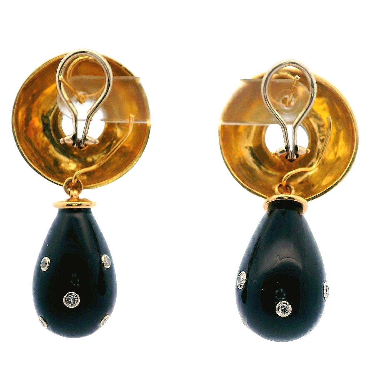 BORIS LEBEAU 18K  Gold-Emaille Tag und Nacht Ohrringe mit Diamanten im Zustand „Hervorragend“ im Angebot in Aventura, FL