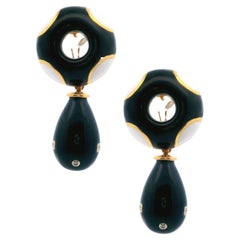 BORIS LEBEAU 18K  Gold-Emaille Tag und Nacht Ohrringe mit Diamanten