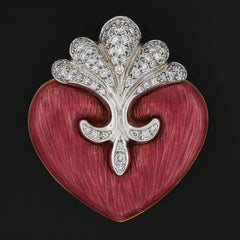 Boris Lebeau, spilla a cuore in oro 18k TT con smalto rosa intenso e diamanti