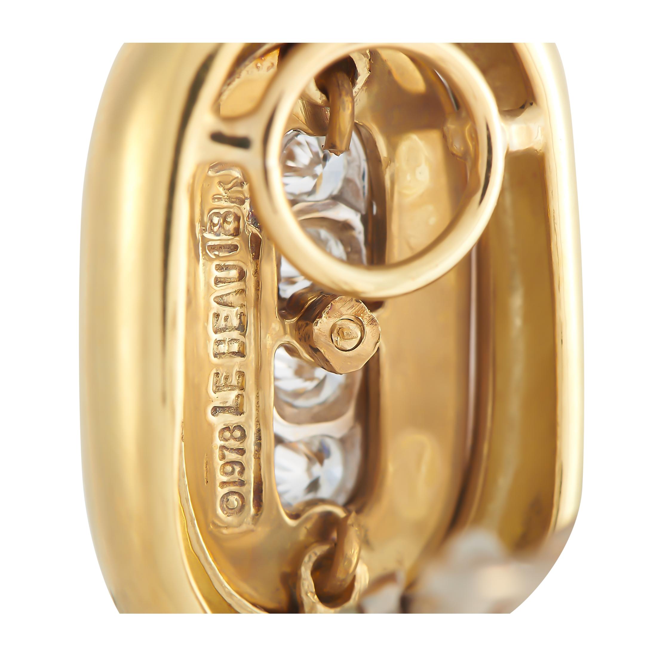 Round Cut Boris Lebeau 18K Yellow Gold 0.55 Ct Diamond and Enamel Clip-On Earrings For Sale