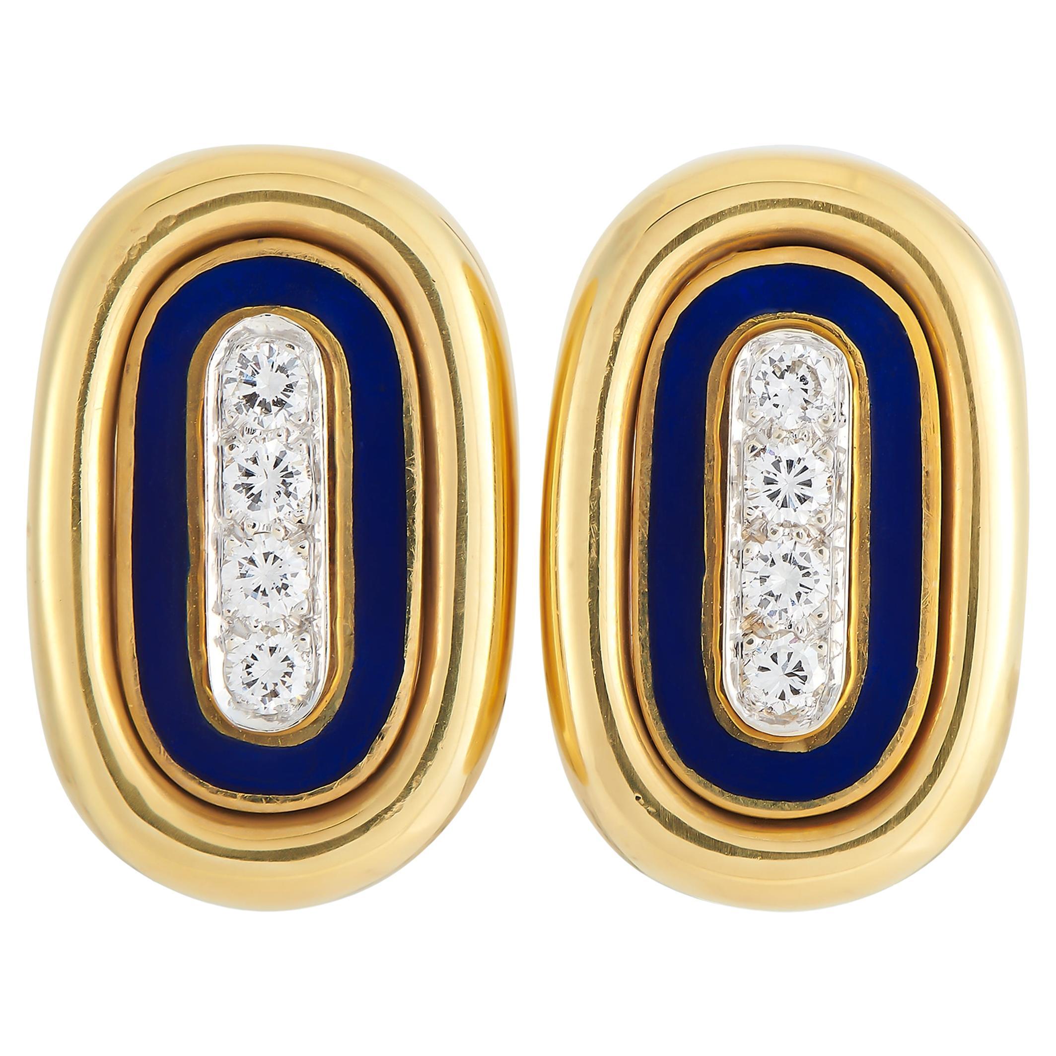 Boris Lebeau 18K Yellow Gold 0.55 Ct Diamond and Enamel Clip-On Earrings For Sale
