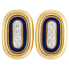 Boris Lebeau 18K Yellow Gold 0.55 Ct Diamond and Enamel Clip-On Earrings
