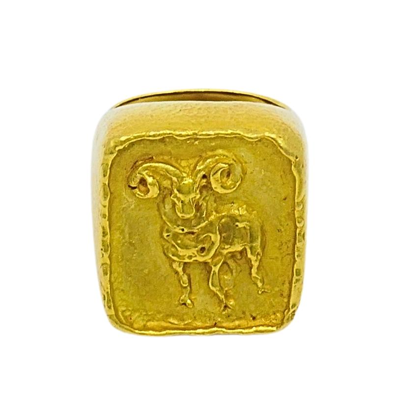 Boris Lebeau 22k Gold Signet Ring Aries Zodiac Sign For Sale 3