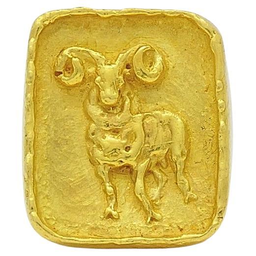 Boris Lebeau 22k Gold Signet Ring Aries Zodiac Sign