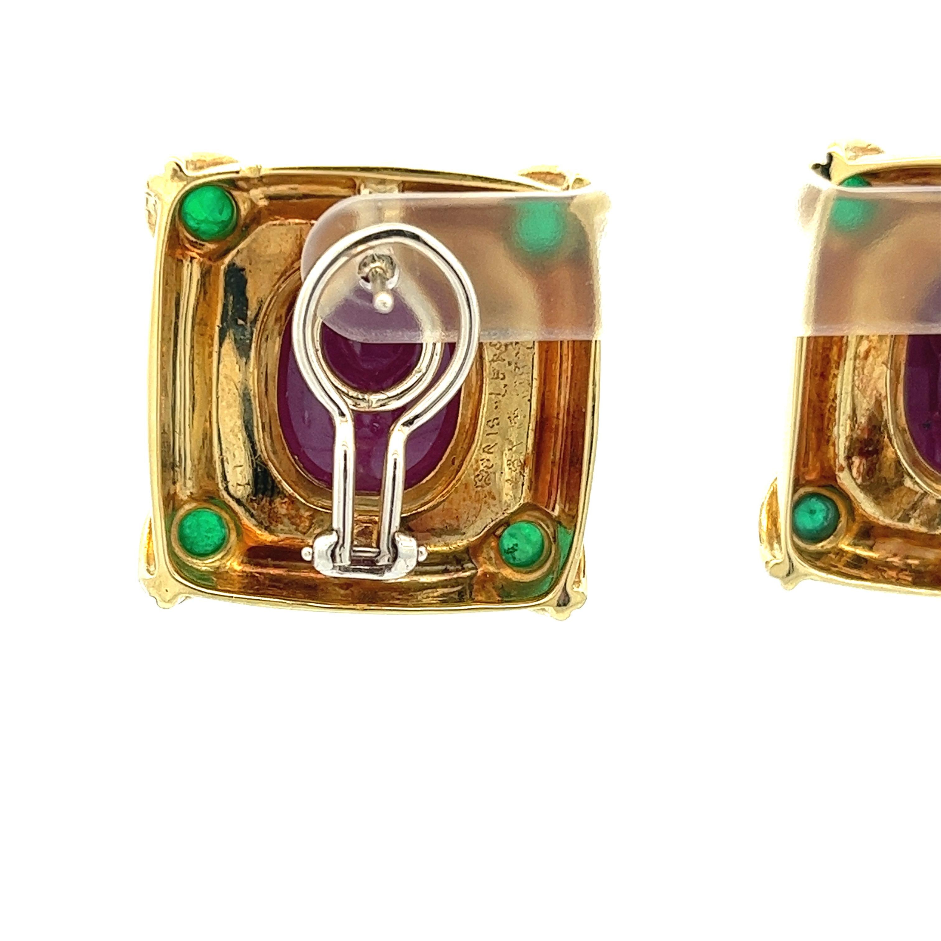 Boris Lebeau 36ctw Ruby and Emerald 18 Karat Yellow Gold Chunky Earrings  In Good Condition For Sale In Fairfield, CT