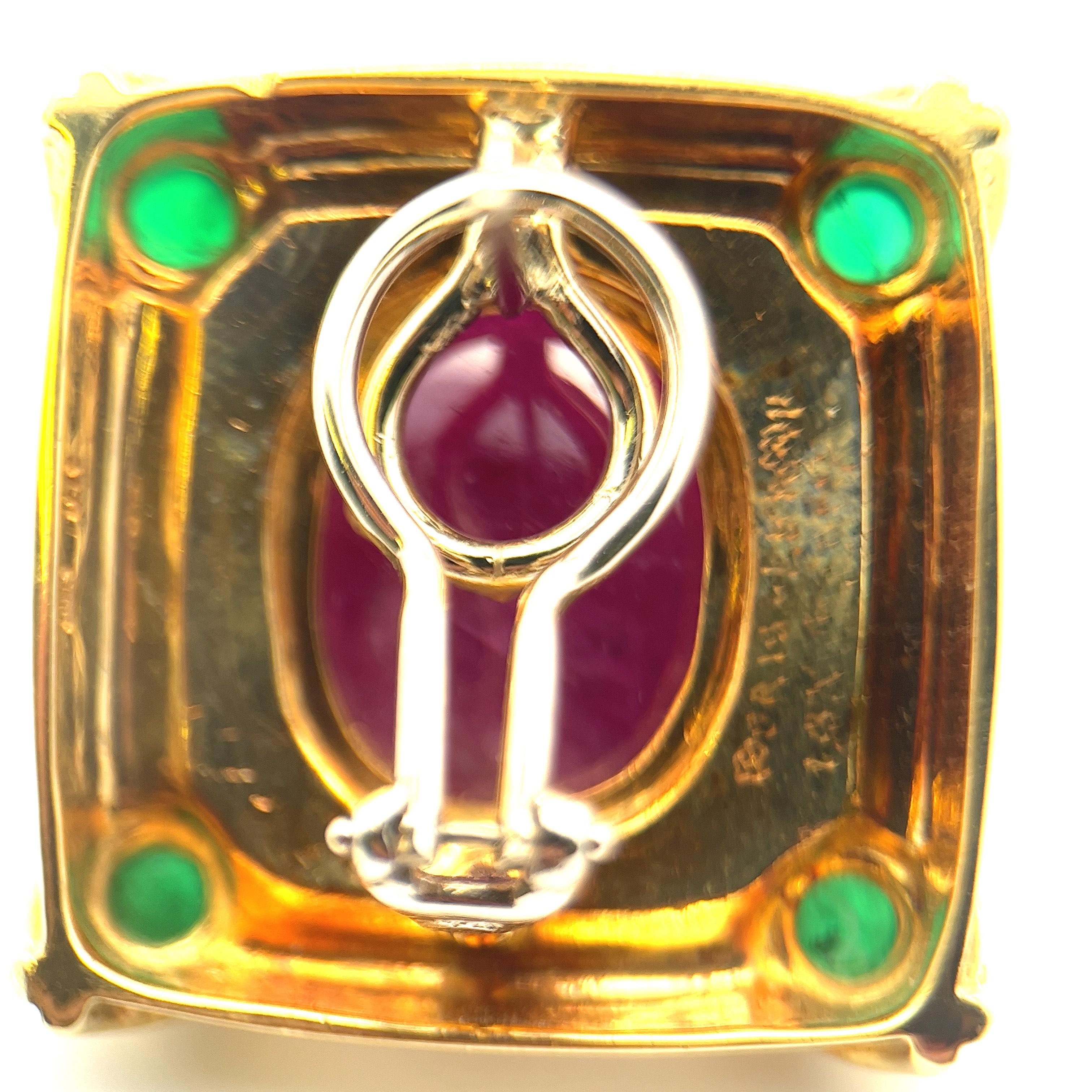 Boris Lebeau 36ctw Ruby and Emerald 18 Karat Yellow Gold Chunky Earrings  For Sale 2
