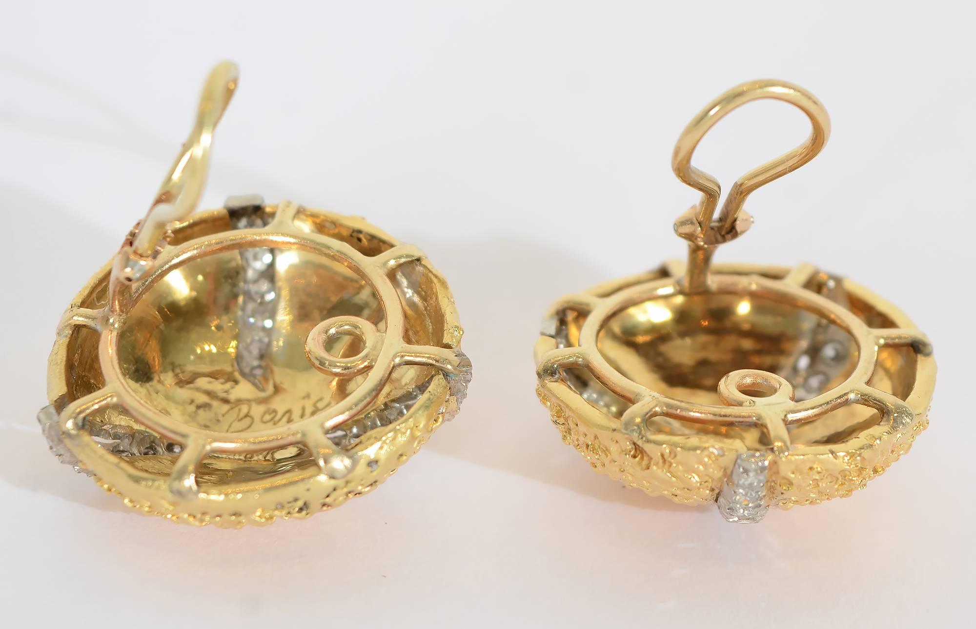Uncut Boris LeBeau Diamond Gold Earrings For Sale