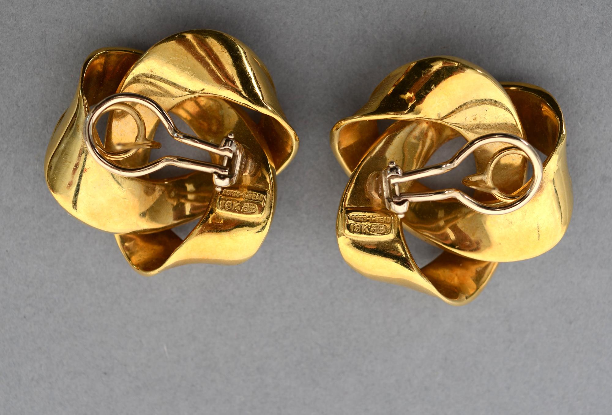 Modern Boris LeBeau Gold Swirl Earrings For Sale