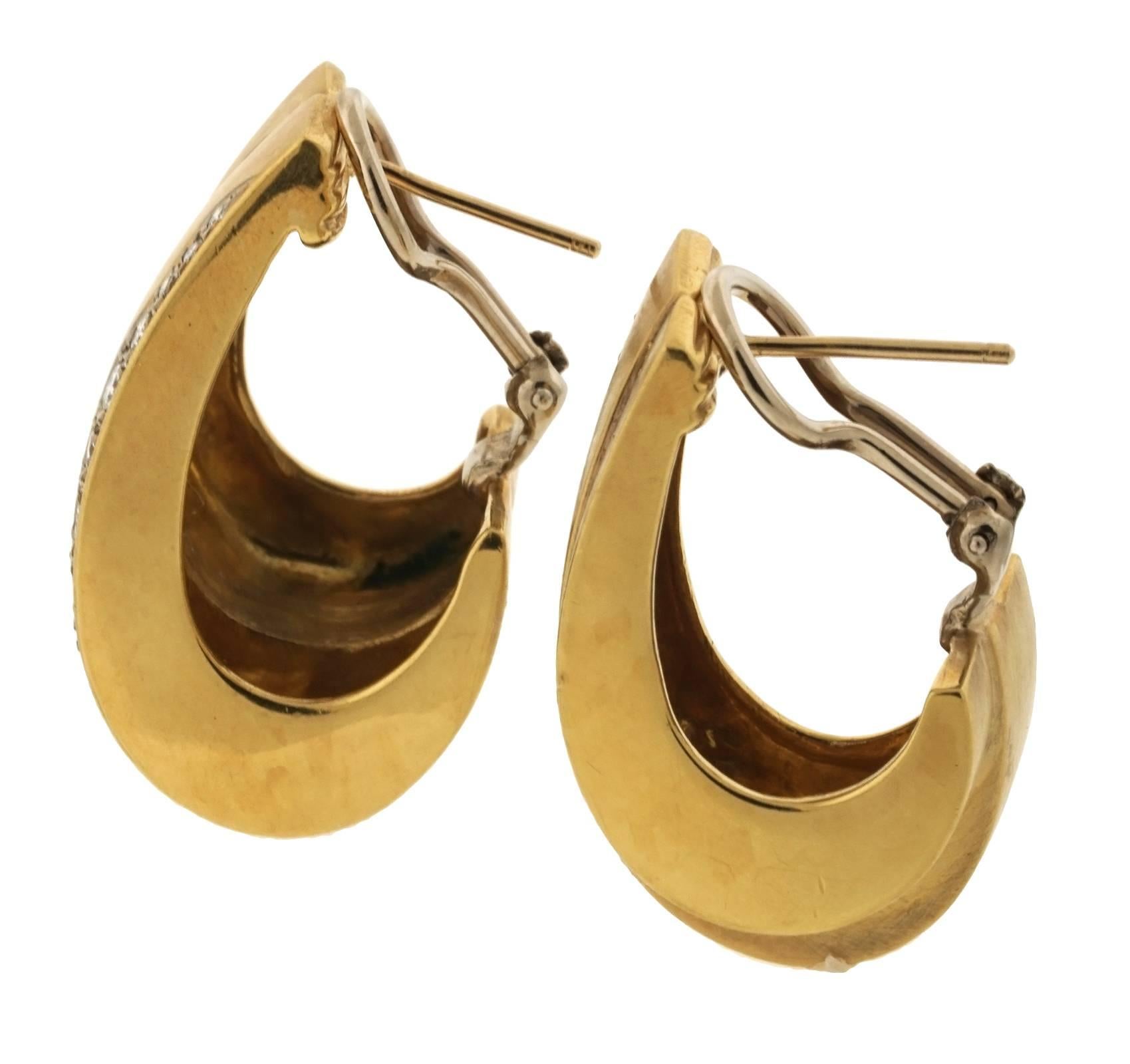 Round Cut Boris Lebeau Retro Earrings 1977 18 Karat Yellow Gold 1.70 Carat Total For Sale