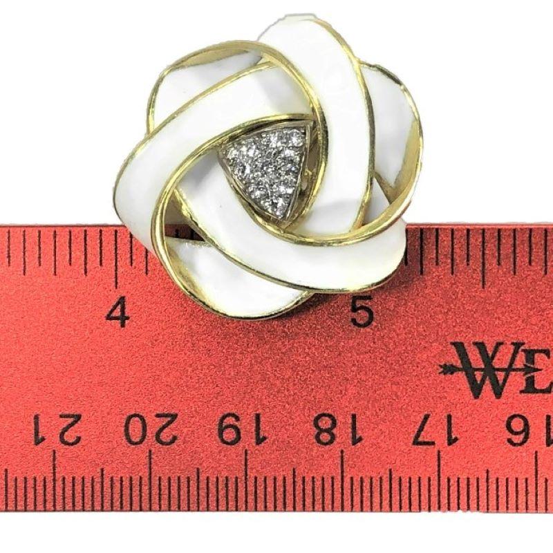 Women's Boris LeBeau Yellow Gold & White Enamel Large Knot Earrings with Diamond Centers