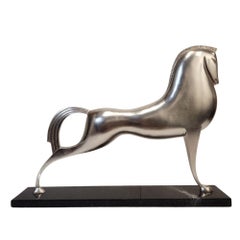Art Deco Style Horse silver-plated metal and marble, Boris Lovet-Lorski school