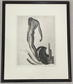 Boris Lovet-Lorski Art Deco "Nude Figure on Wave" Signed Lithograph c.1930