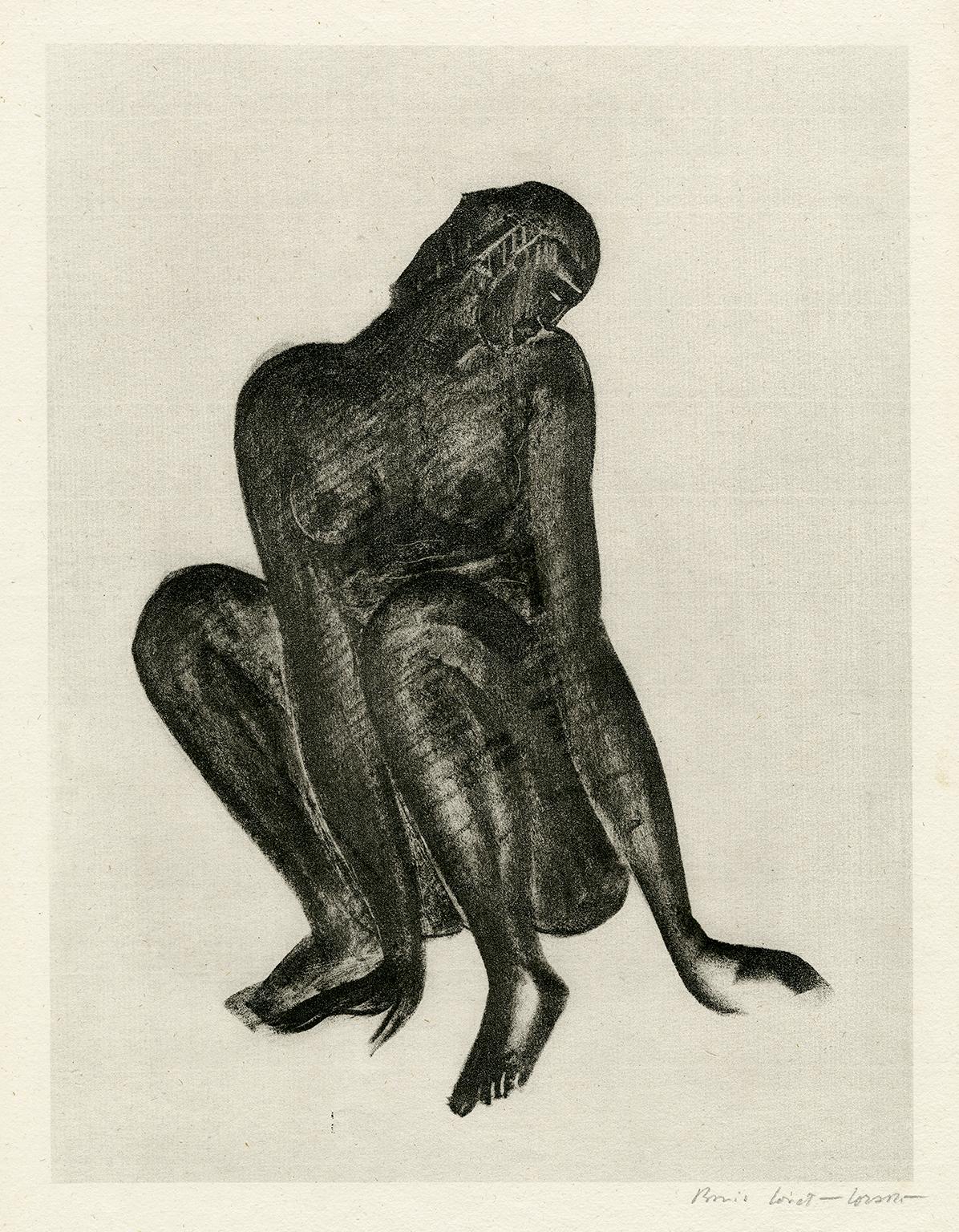 Boris Lovet-Lorski Nude Print – Ohne Titel (Schwarze Frau schlägt)