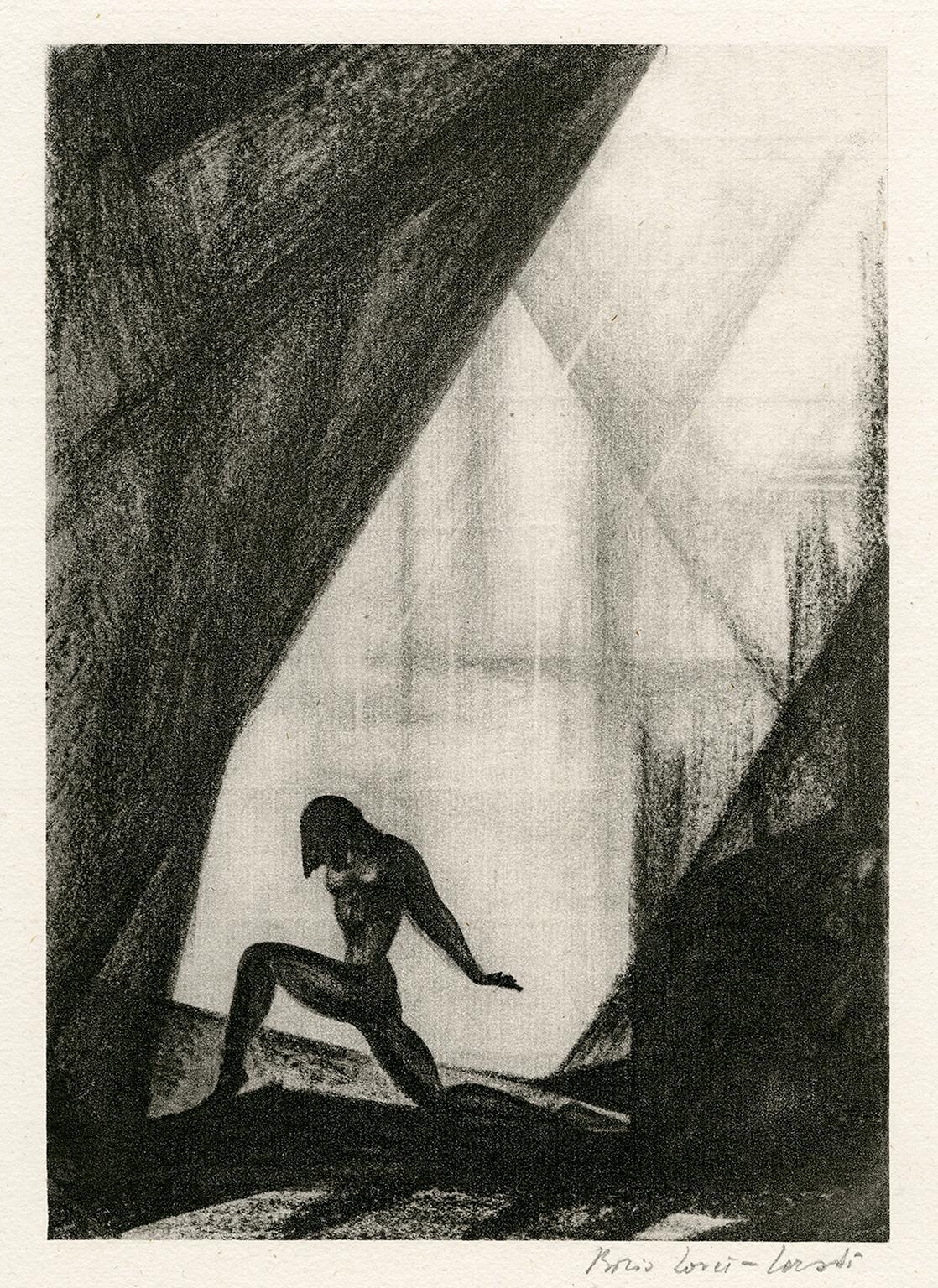 Boris Lovet-Lorski Nude Print – Ohne Titel (Akt in Landschaft)