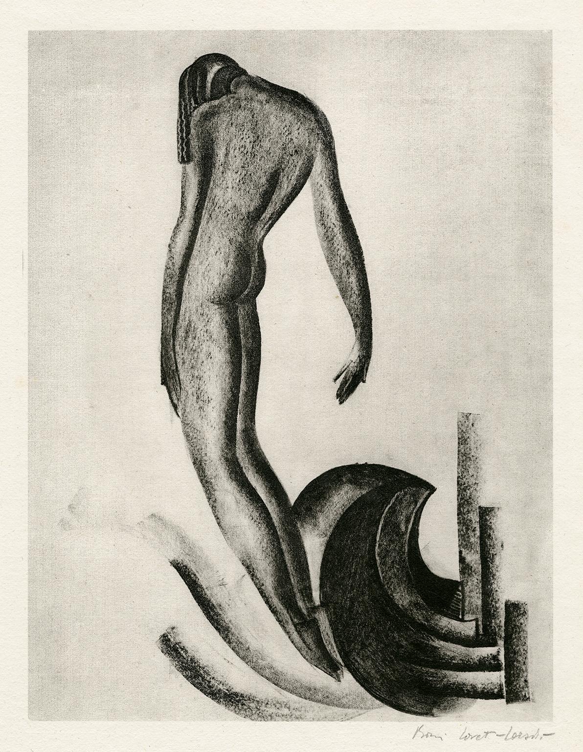 Boris Lovet-Lorski Nude Print - Untitled (Nude with Wave)