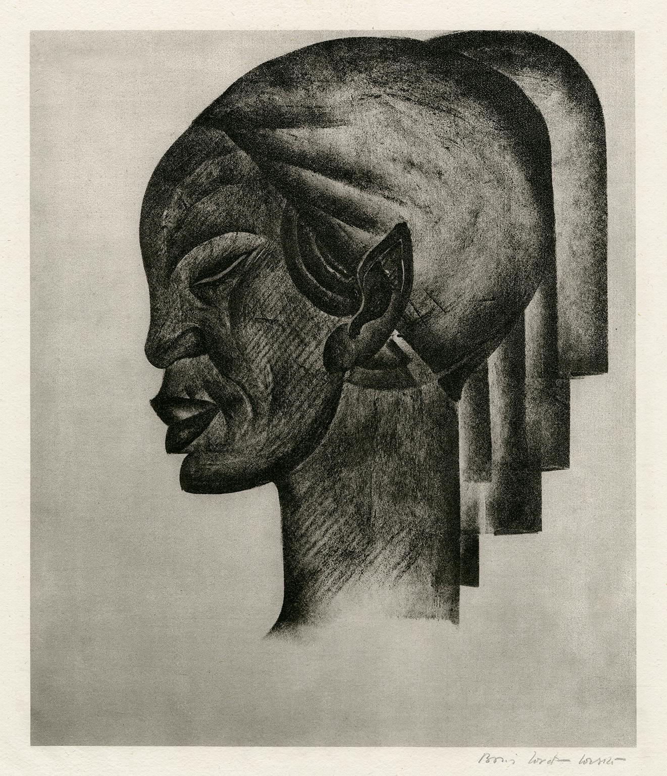 Boris Lovet-Lorski Figurative Print - Untitled (Profile of an African Woman)