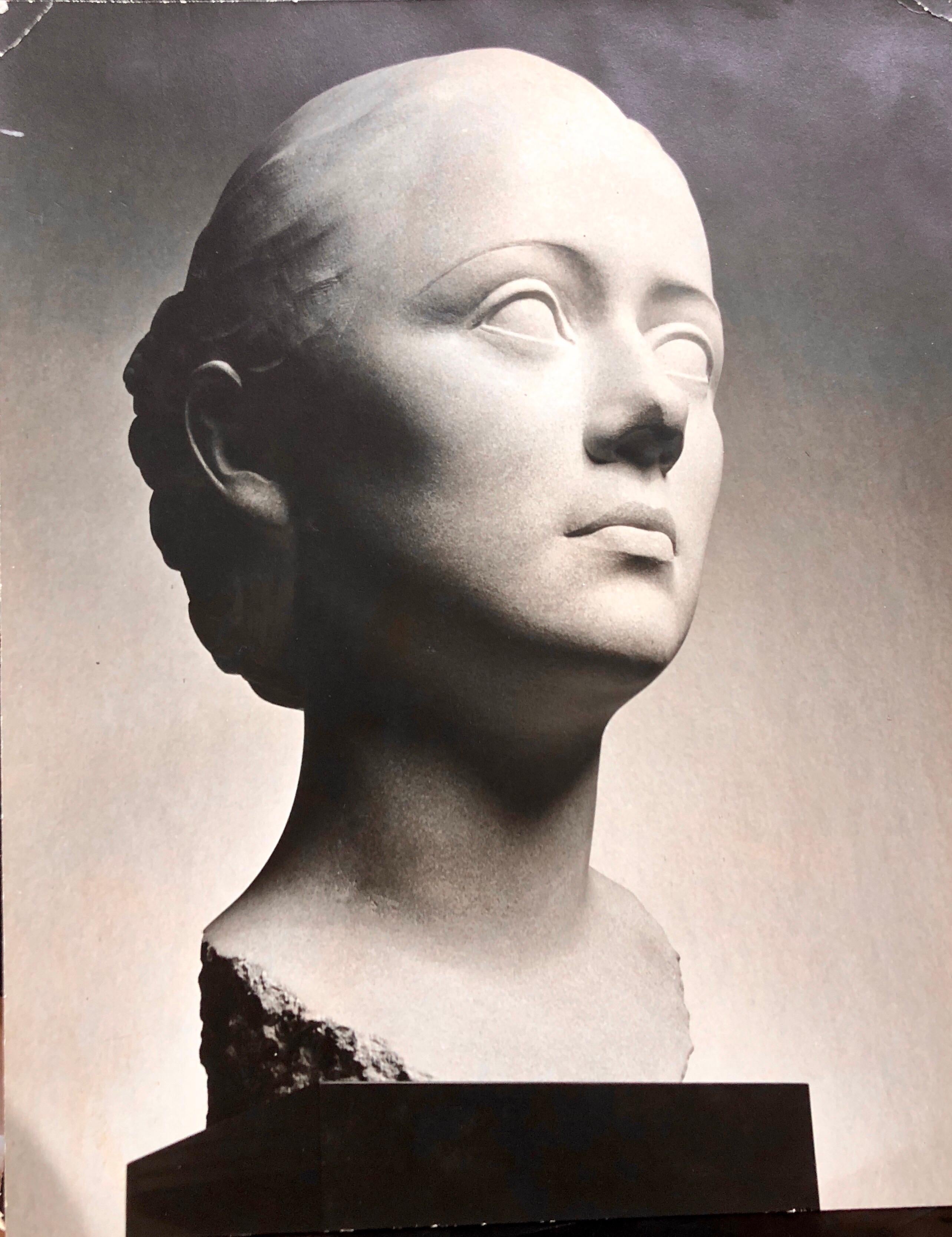 Art Deco Sculpture Flapper Womans Head Xenozane Marble Stone 6