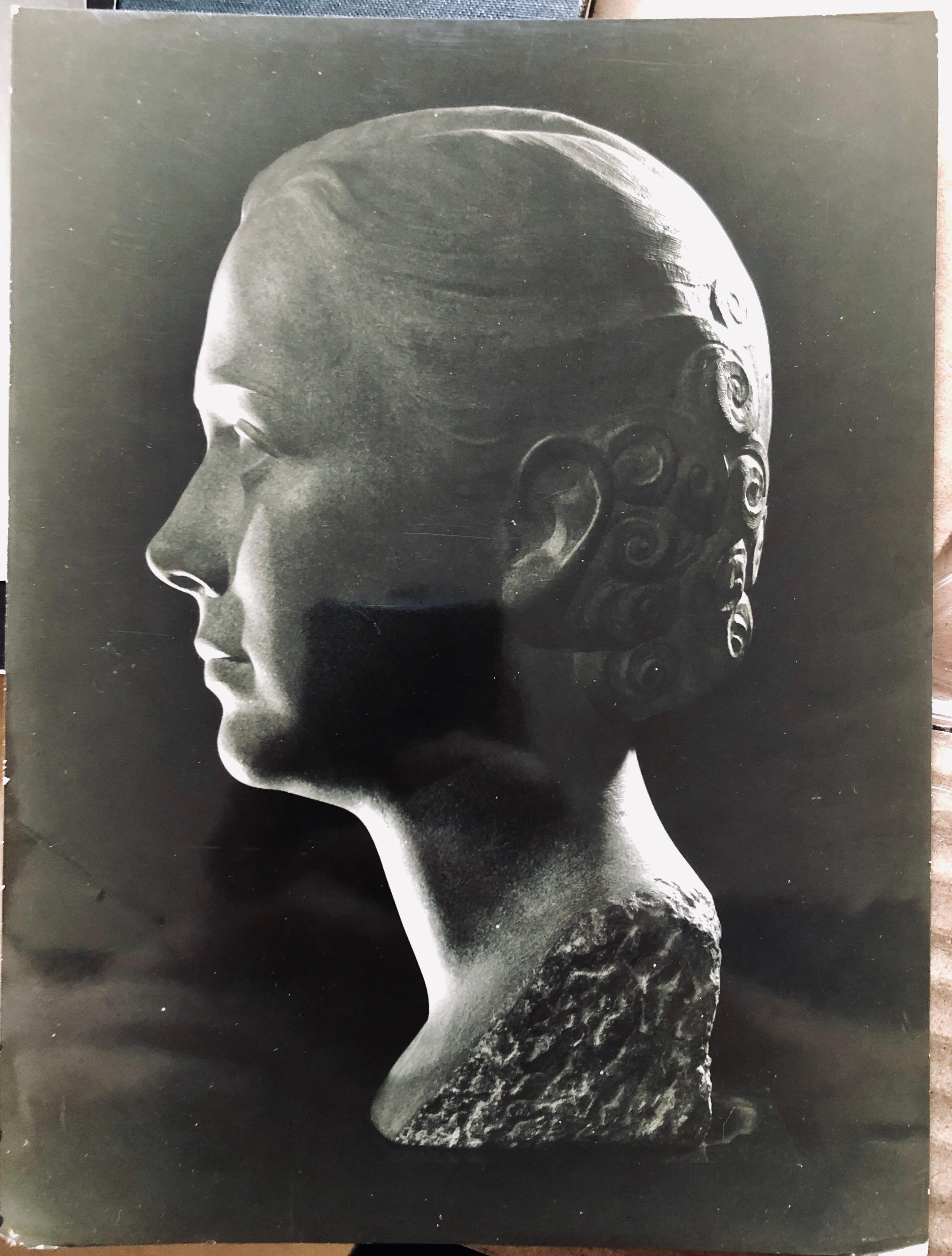 Art Deco Sculpture Flapper Womans Head Xenozane Marble Stone 9