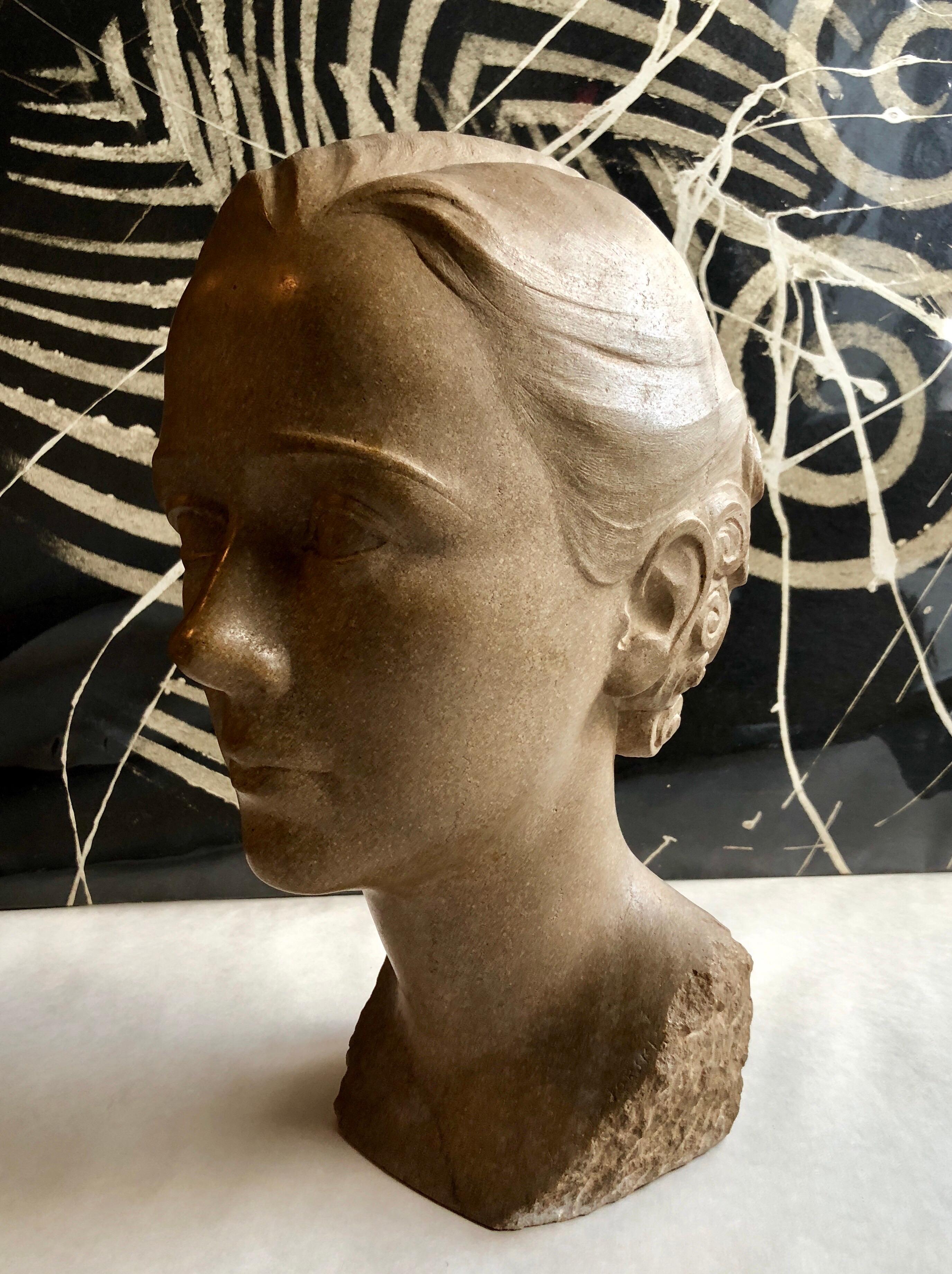 Sculpture Art Déco - Tête de Flapper Womans Head Xenozane en marbre 1