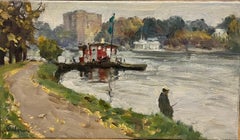 "Am Ufer des Flusses ein Fischer ..." (Neiva, Russland) Öl cm. 46 x 29 1980