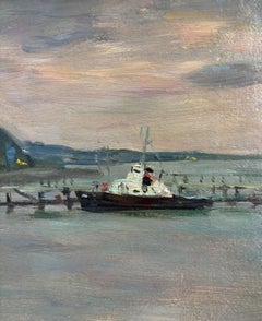 "Tramonto all'imbarco" Olio su cartone  cm.