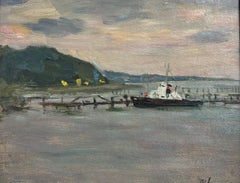 "Tramonto all'imbarco " Olio su cartone  cm.