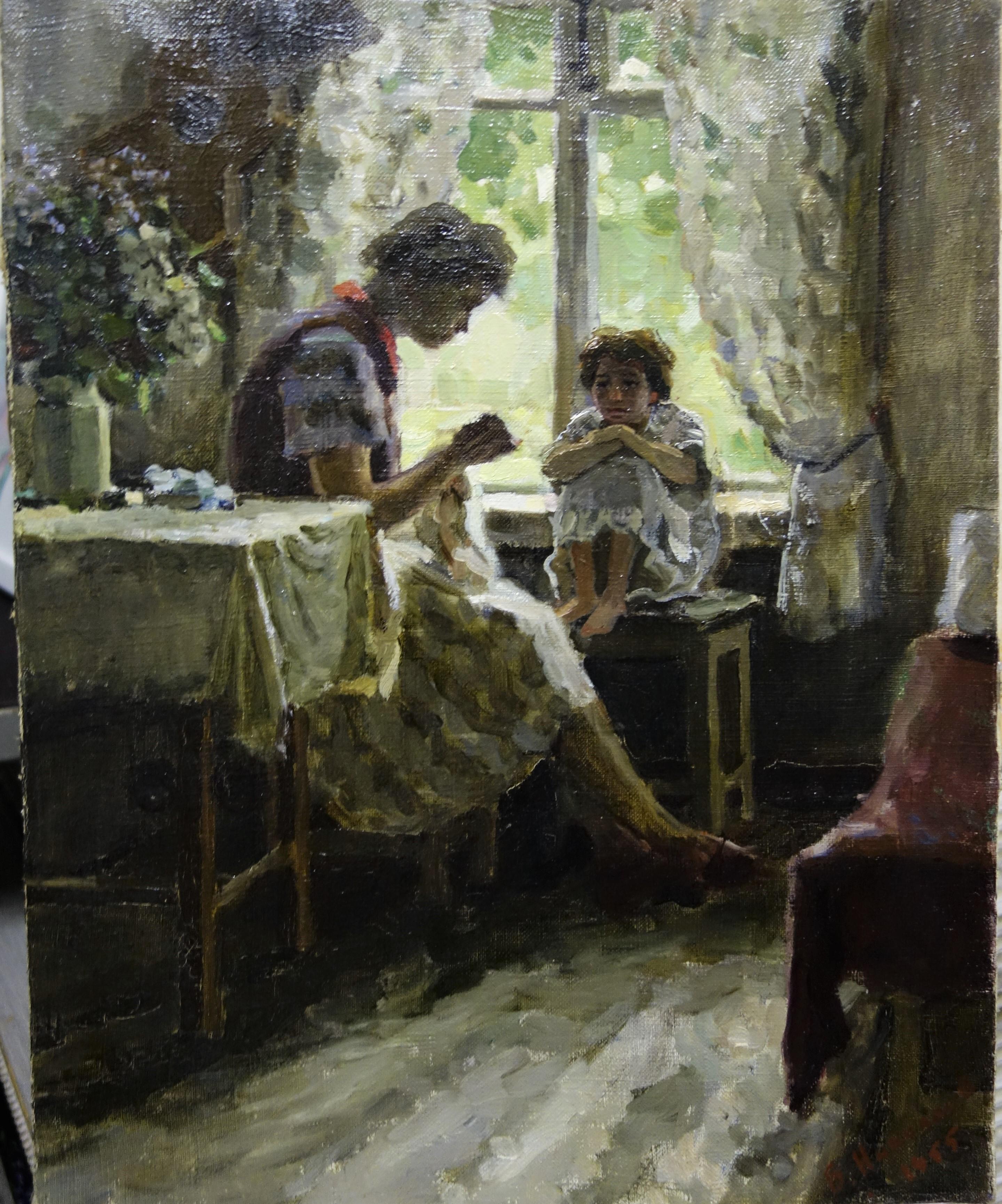 “The fairy tale” oil cm 40 x50 1955 - Painting by Boris Nicolaiev 