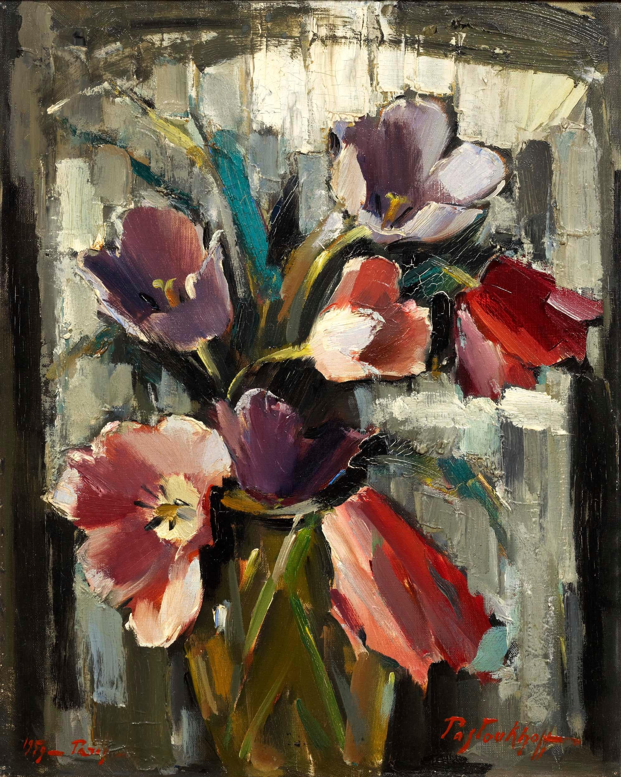 Figurative Painting Boris Pastoukhoff - Les tulipes dans un vase