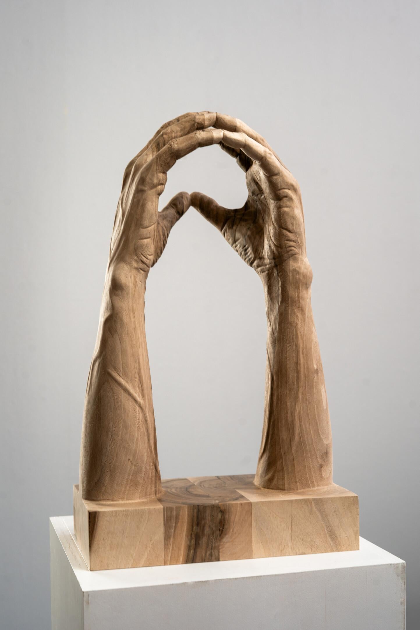 Boris Paval Conen Figurative Sculpture - My Hands - 21st Century contemporary figurative wooden sculpture of a Hand