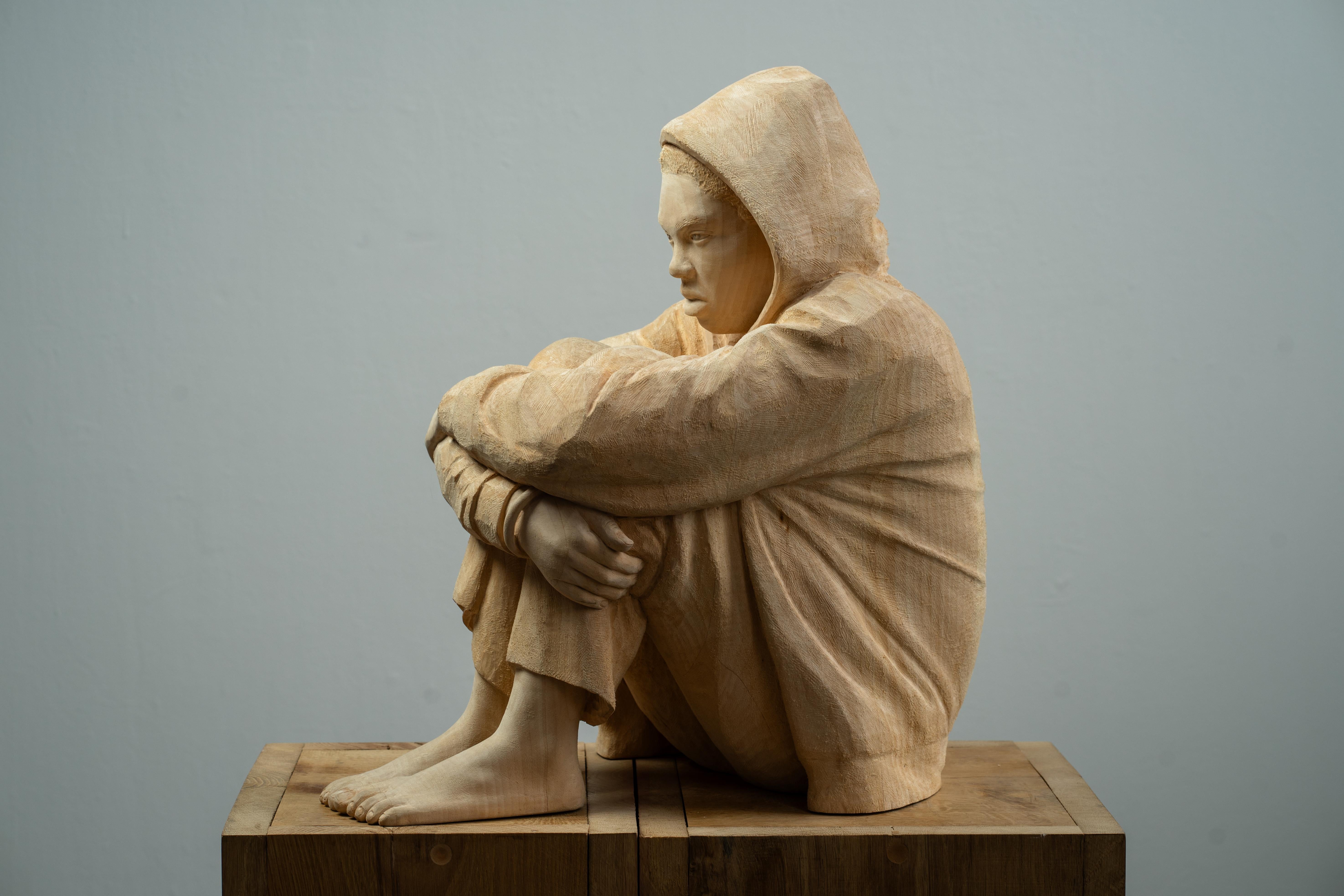 Senne- 21st Century contemporary figurative wooden sculpture of a girl  - Sculpture by Boris Paval Conen