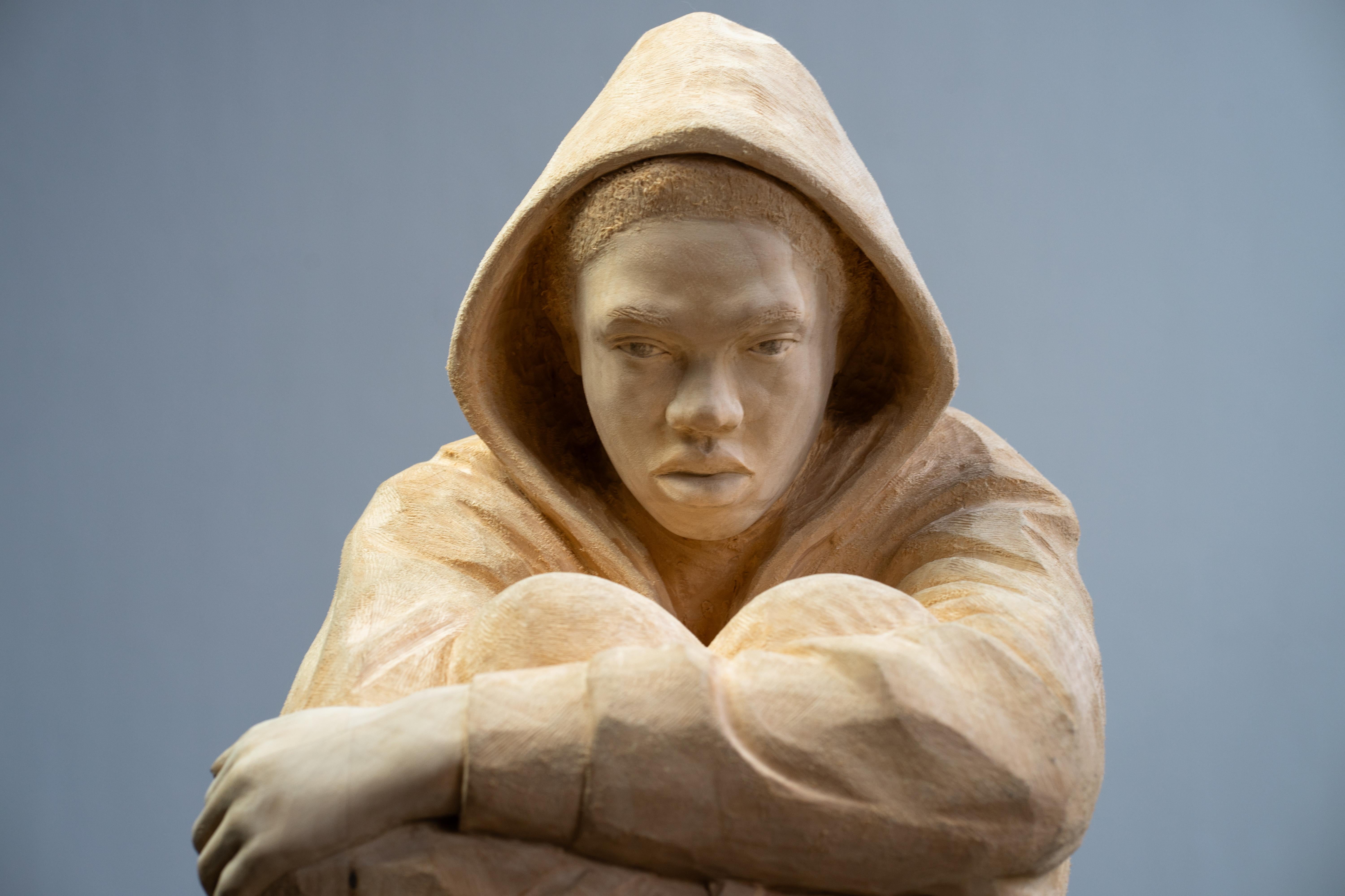 Senne- 21st Century contemporary figurative wooden sculpture of a girl  - Contemporary Sculpture by Boris Paval Conen