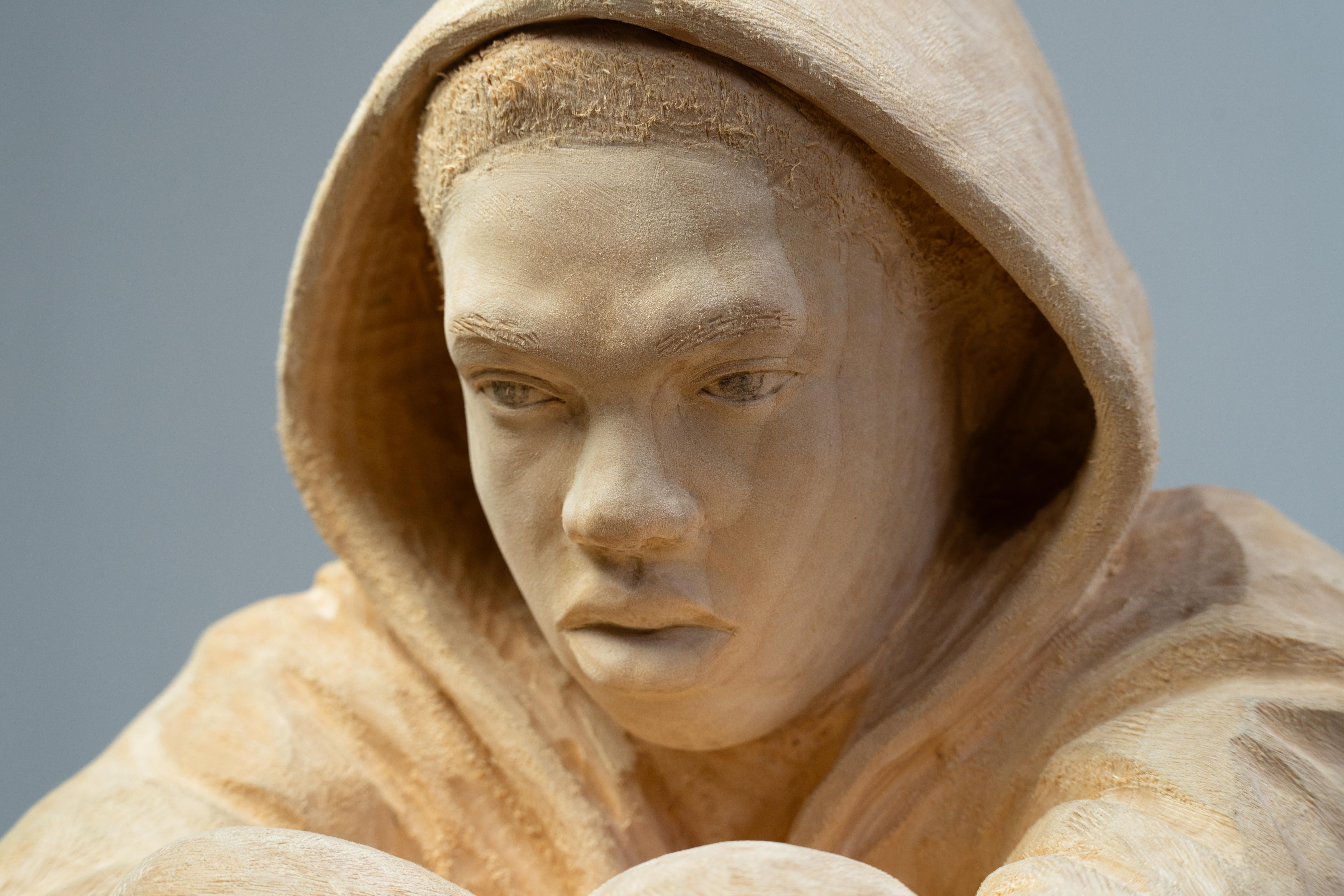 Senne- 21st Century contemporary figurative wooden sculpture of a girl  - Brown Figurative Sculpture by Boris Paval Conen