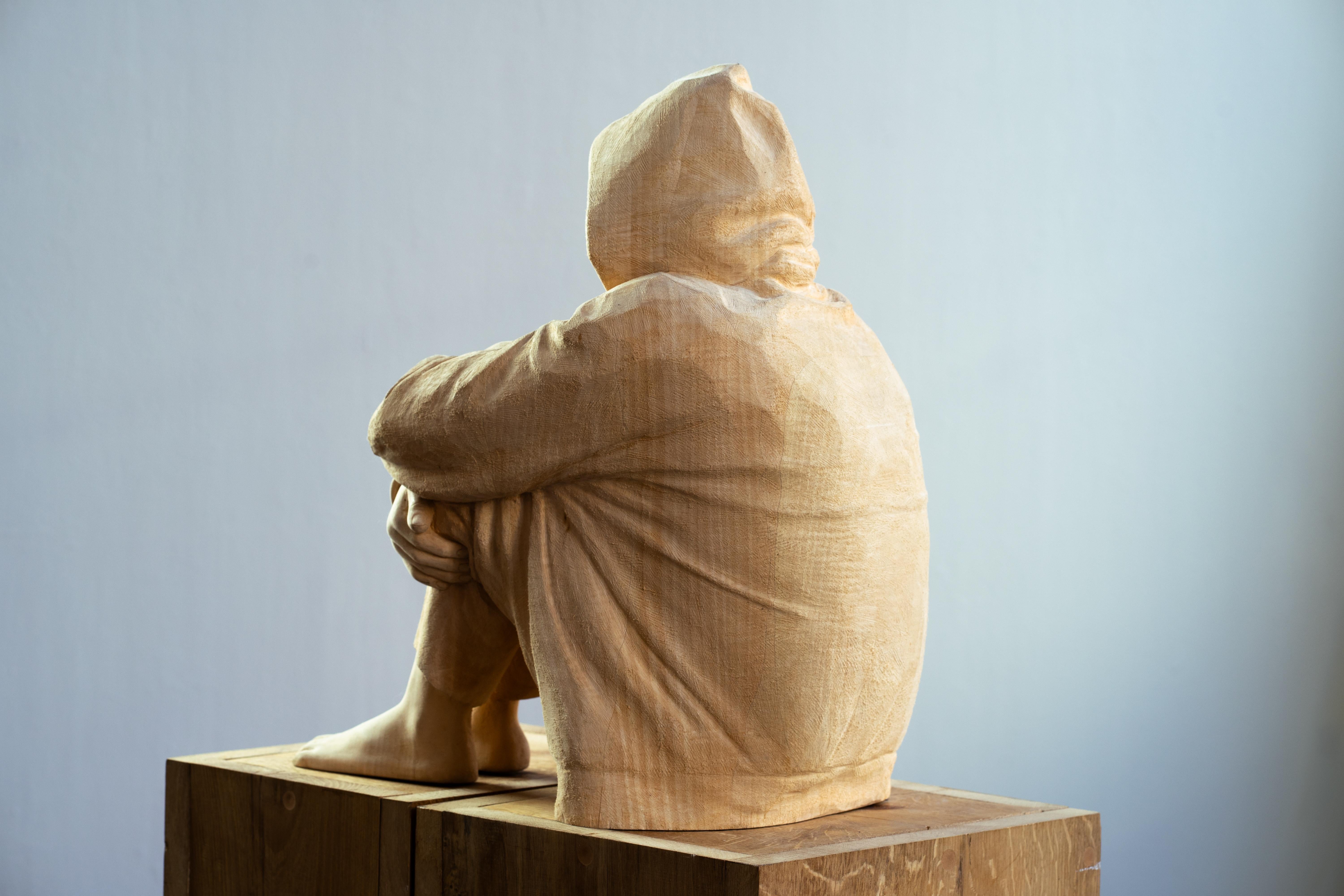 Senne- 21st Century contemporary figurative wooden sculpture of a girl  2