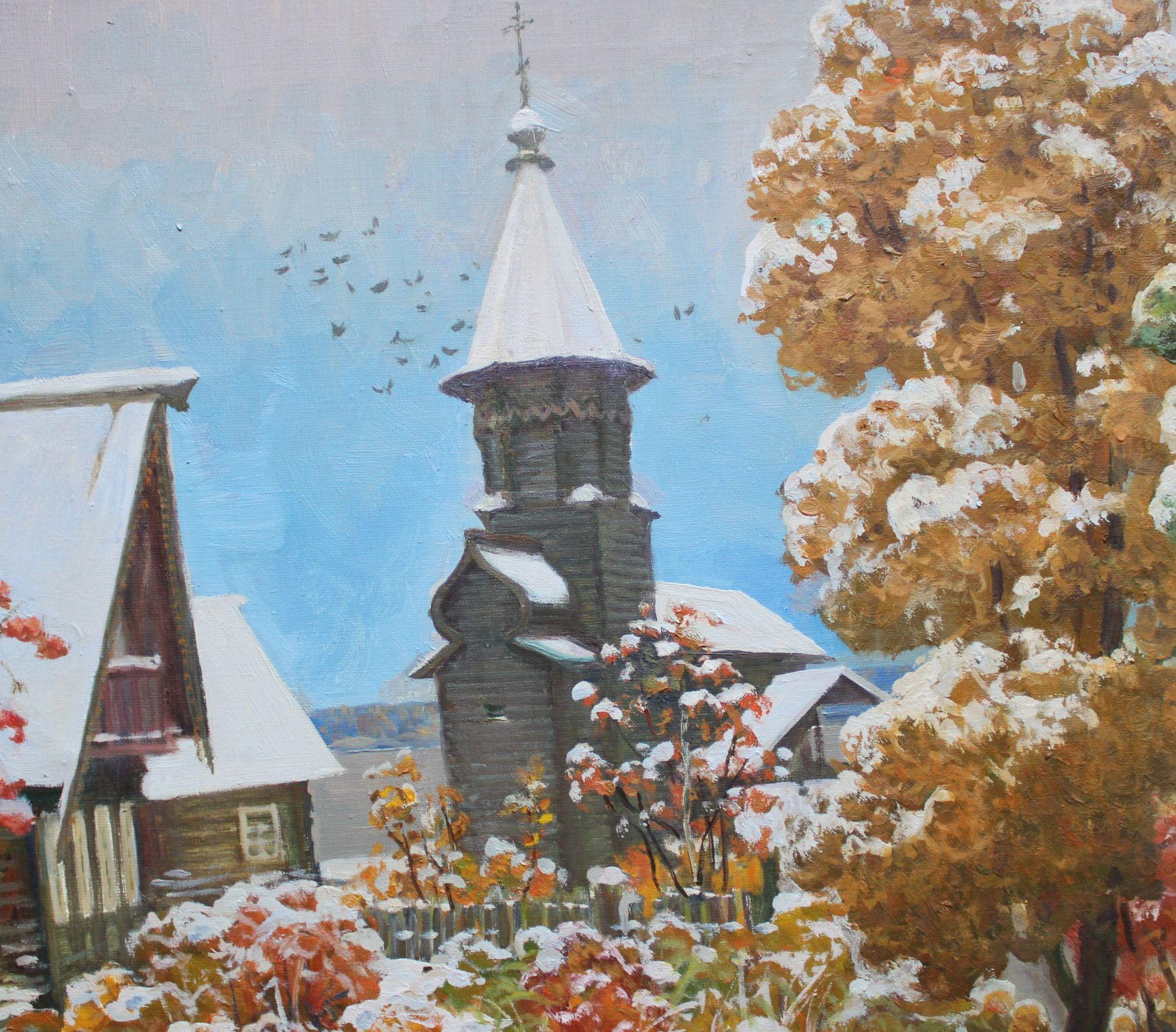 Kondopoga, olio/tela, 80x80 cm, 1993. - Landscape Painting Marrone di Boris Pomortsev 