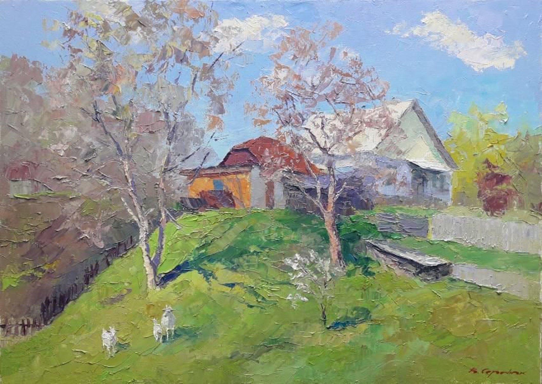 Boris Serdyuk  Landscape Painting - April Day, Impressionism, Original oil Painting, Ready to Hang