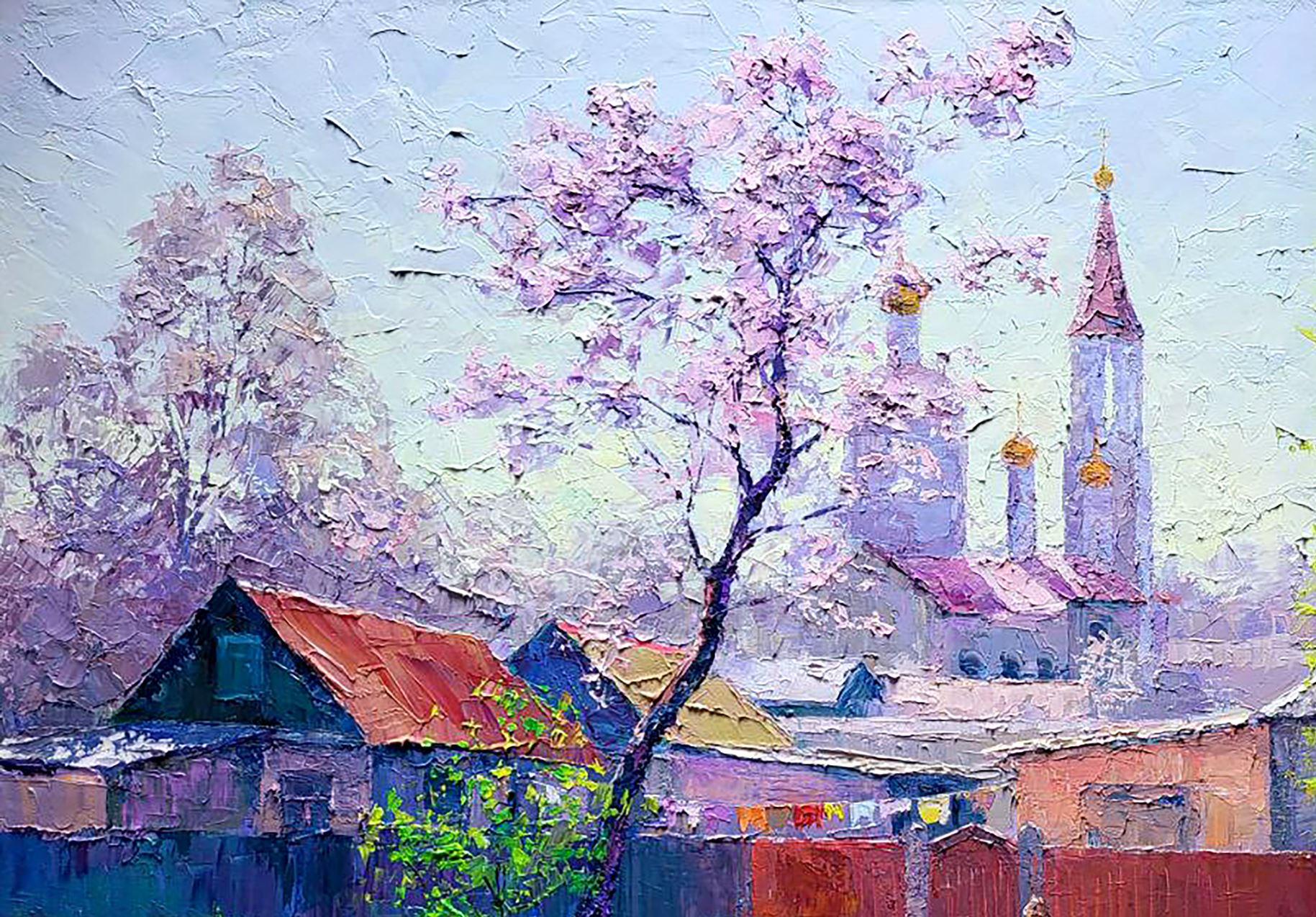 April Rays, Impressionismus, Original-Ölgemälde in Öl, hängefertig im Angebot 1