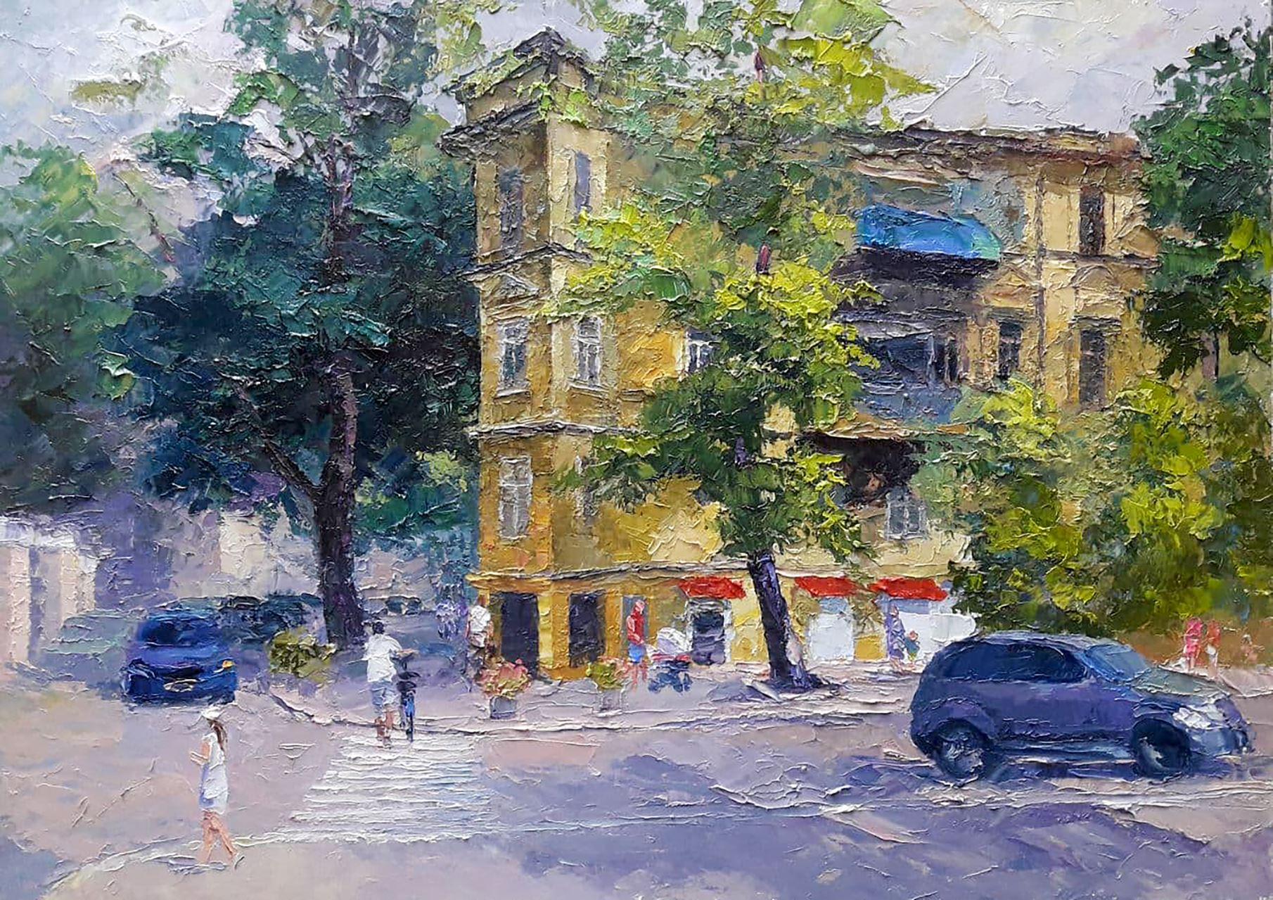 Boris Serdyuk  Landscape Painting - August in Odessa, Cityscape, Original oil Painting, Ready to Hang