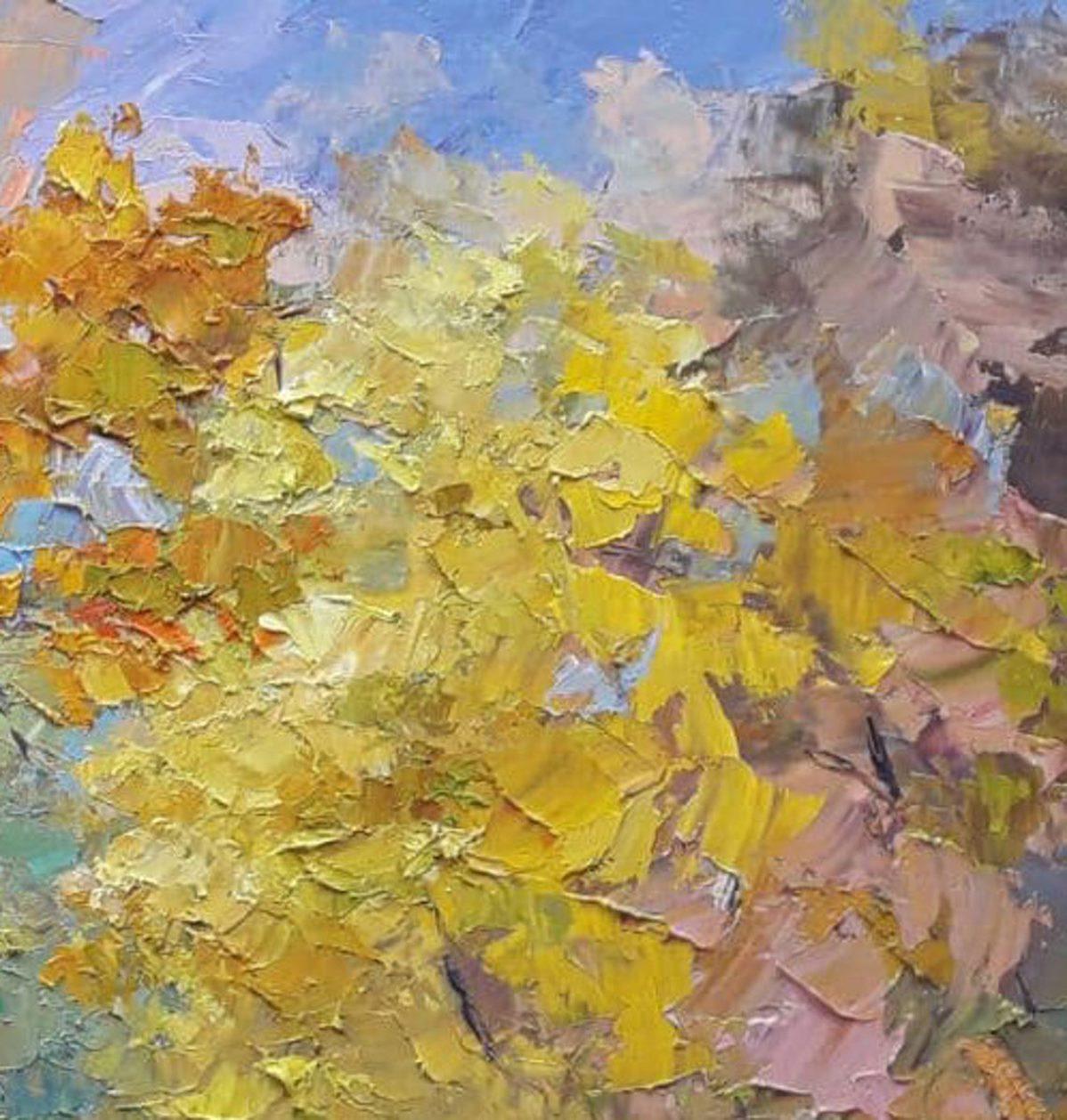 Colori d'autunno, Impressionismo, Pittura ad olio originale, pronta per essere appesa - Landscape Painting Marrone di Boris Serdyuk 