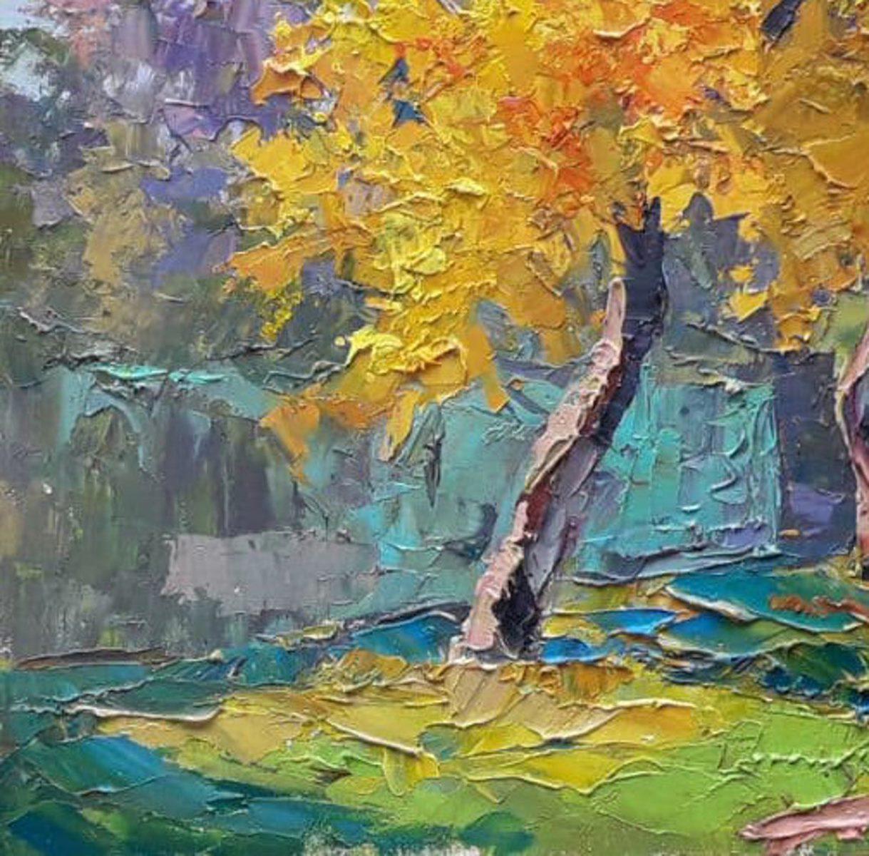 Artistics: Boris Serdyuk 
Lavoro: Pittura a olio originale, opera d'arte fatta a mano, unica nel suo genere 
Mezzo: Olio su tela
Stile: Impressionismo
Anno: 2020
Titolo: Colori d'autunno
Dimensioni: 19,5