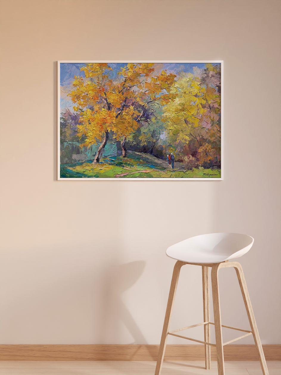 Colori d'autunno, Impressionismo, Pittura ad olio originale, pronta per essere appesa 2
