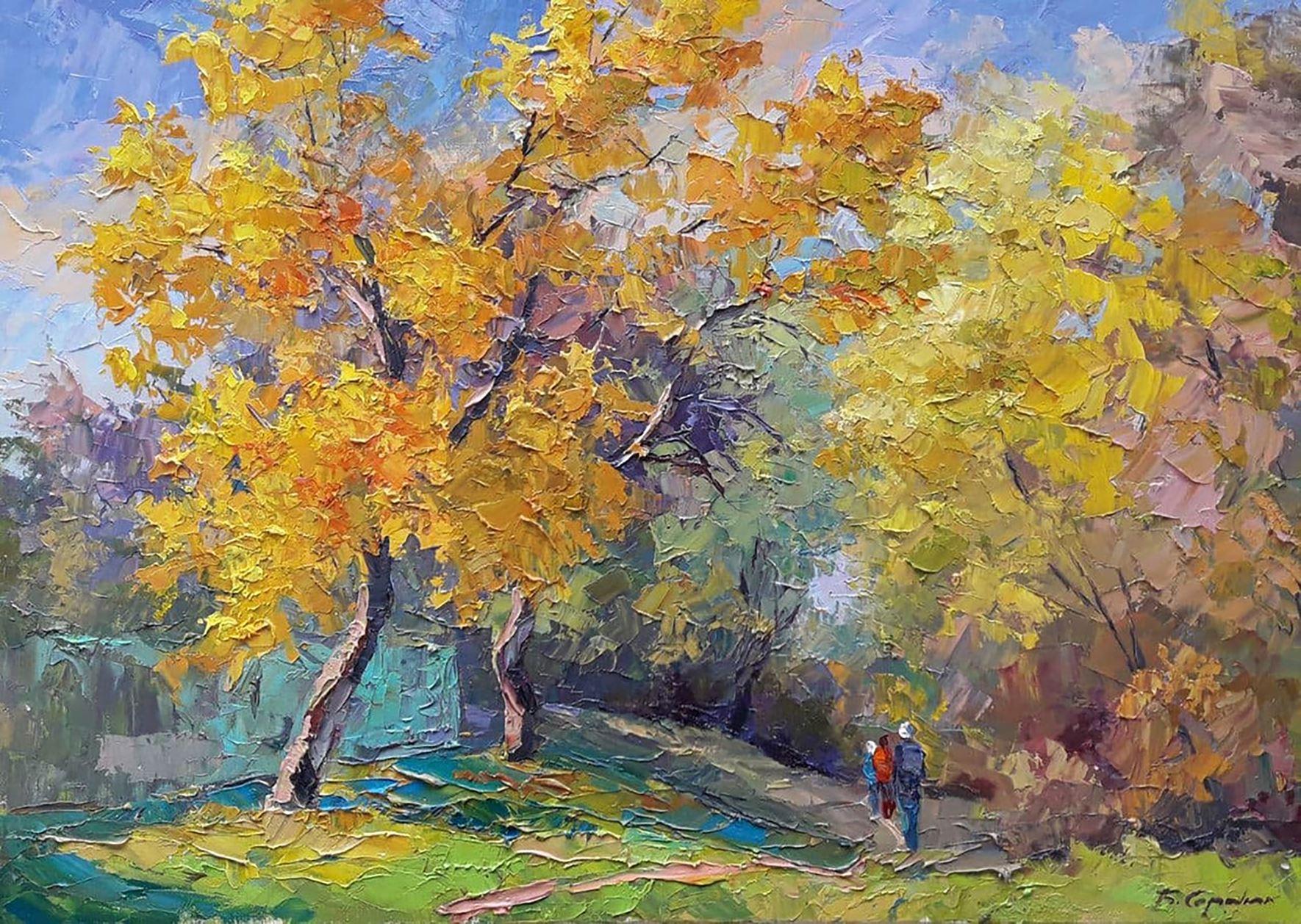 Boris Serdyuk  Landscape Painting - Autumn Colors, Impressionism, Original oil Painting, Ready to Hang